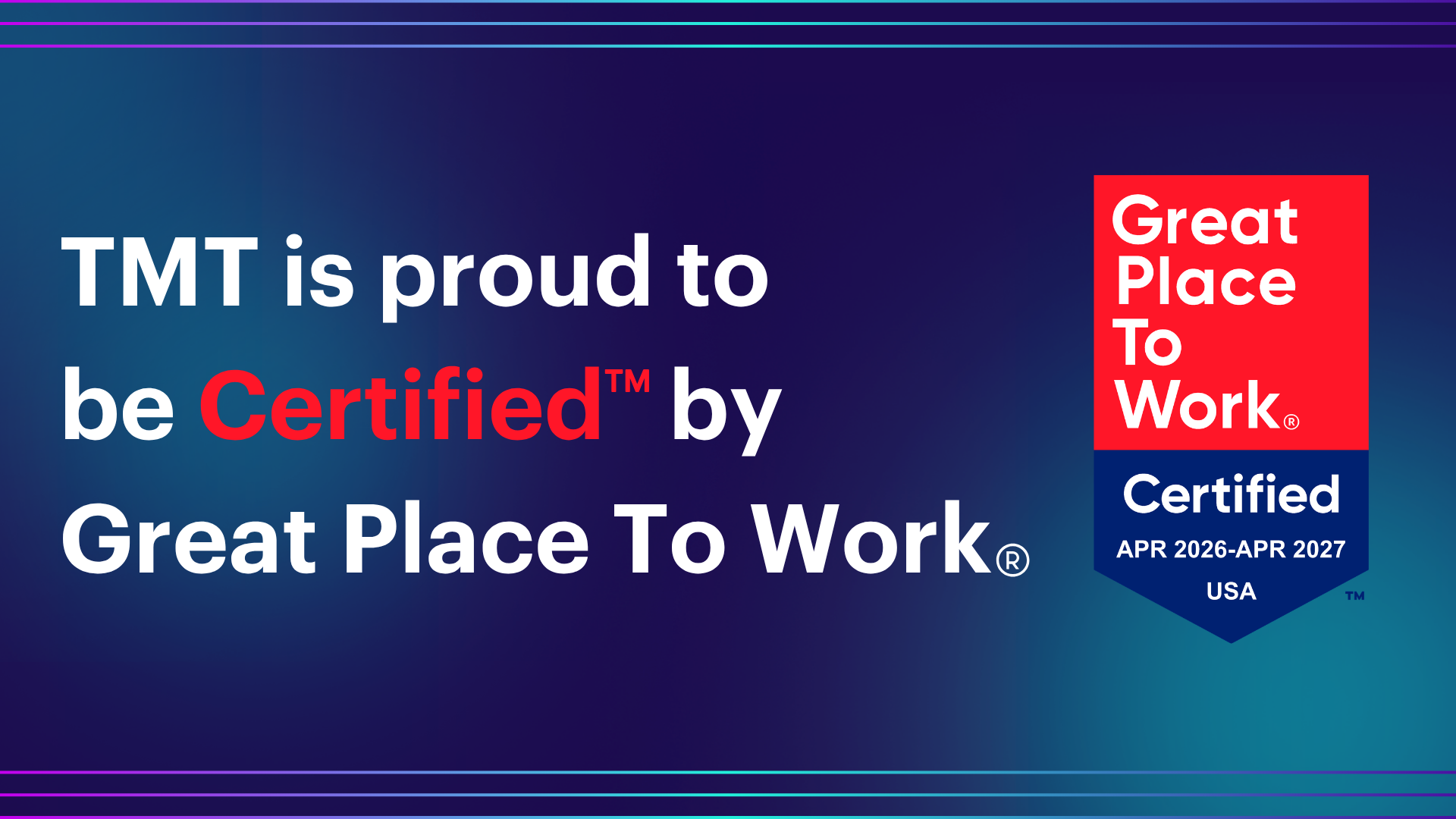 TMT Insights certified by Great Place to Work for the third year in a row.